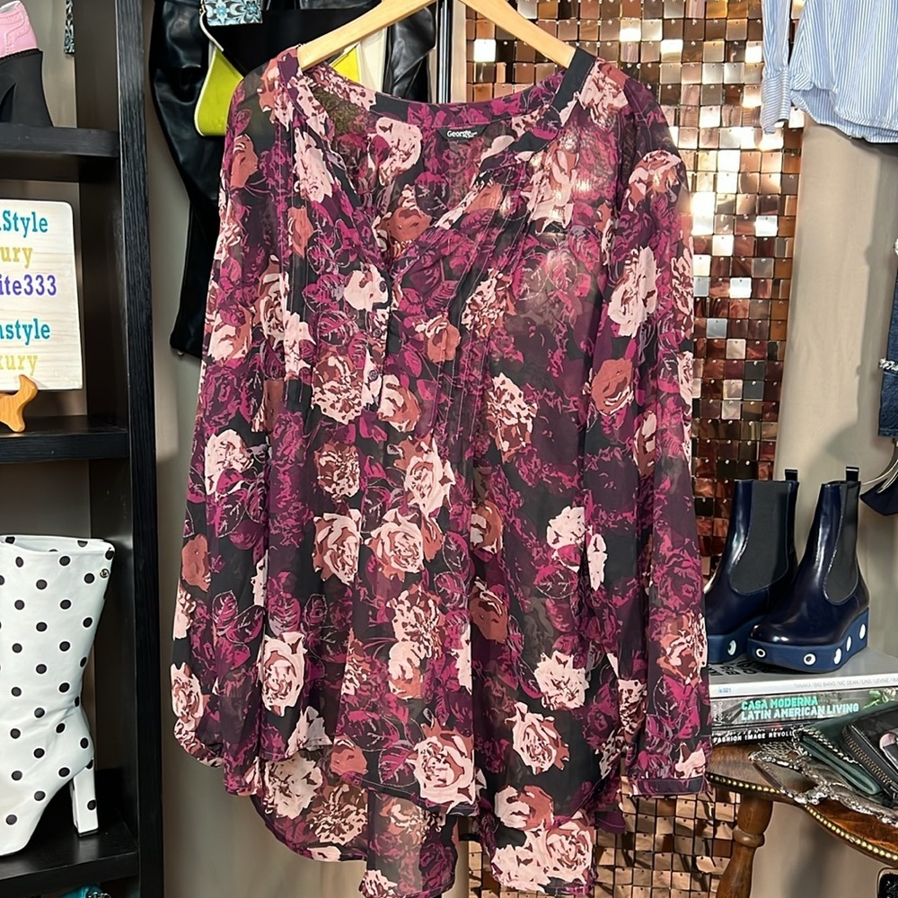 George 4x blouse PTP 32-33 floral maroon
